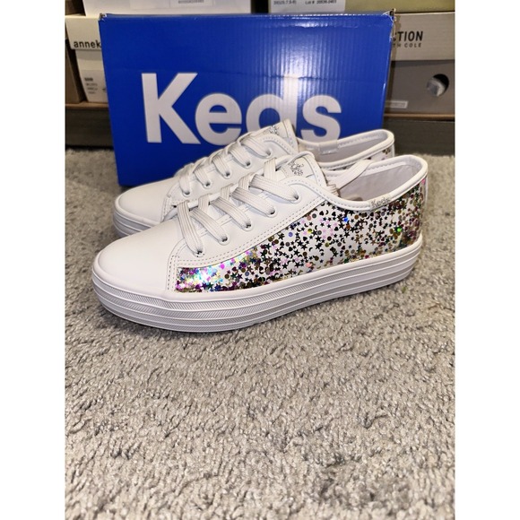 Size 3 Big Kid -‎ KEDS Triple Up Glitter Under Glass Platform Sneaker - White - Picture 1 of 6